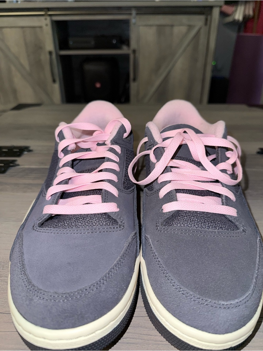 Jordan Women's Gray Sneakers with Pink Laces